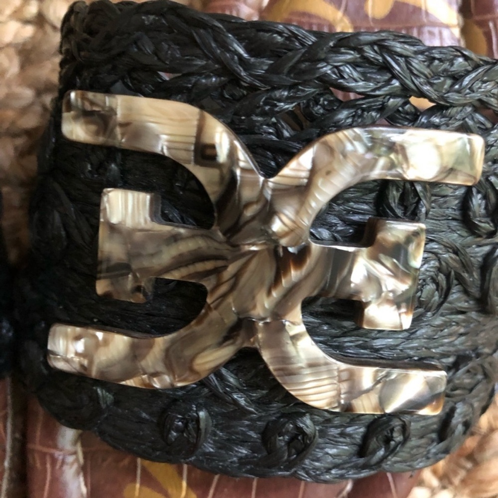 Sam Edelman Backer Black and Brown Raffia Slide Sandals 8 - Picture 7 of 12